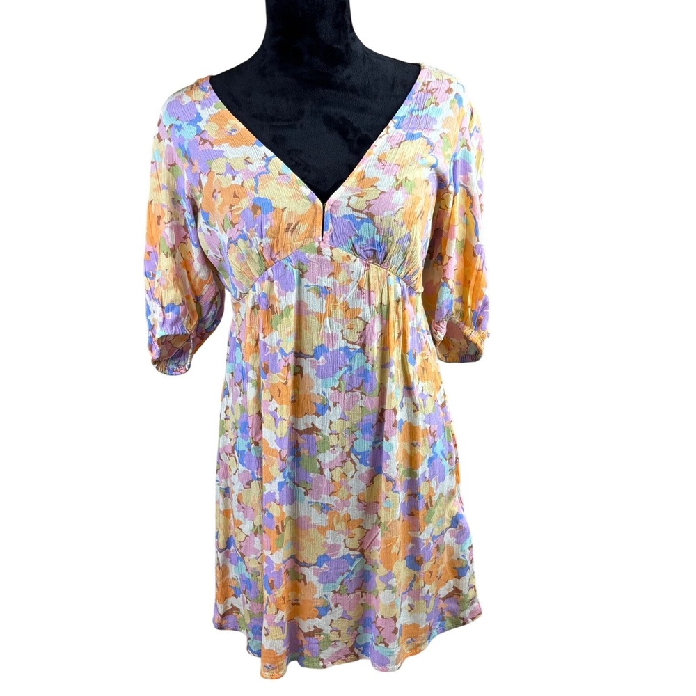 Billabong Womens Floral Empire Waist V-Neck Mini Dress Multi-Color Size Small